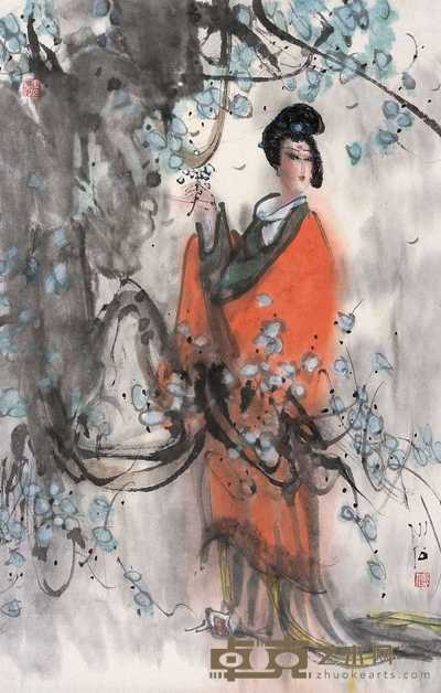 傅小石  赏梅图 镜心 73.5×47cm